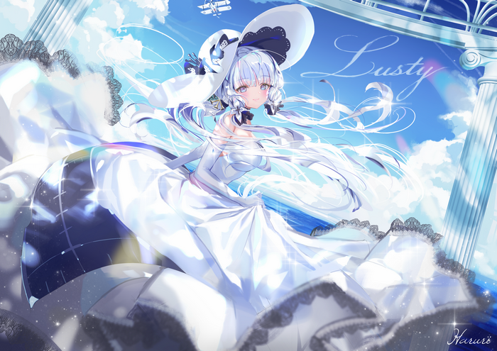 Azur Lane Illustrious in a white dress and hat