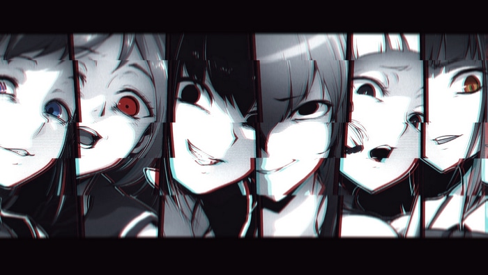 Multiple anime characters with glitch effect