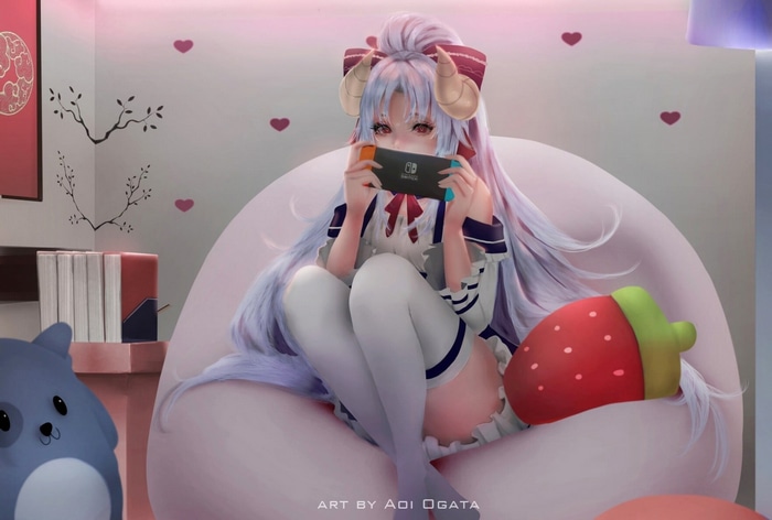 Aoi Ogata's original character playing Nintendo Switch