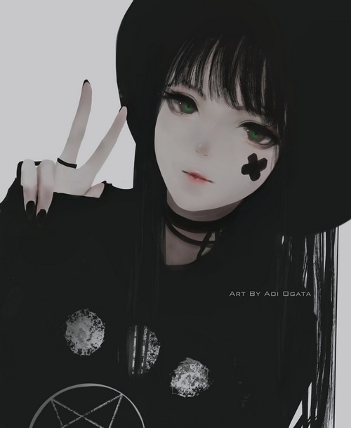 Aoi Ogata original character with black hat and choker