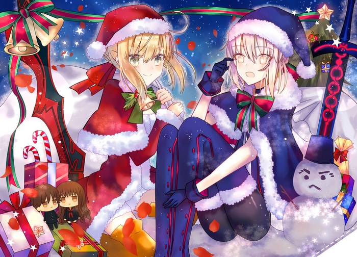 Fate series characters in Christmas outfits