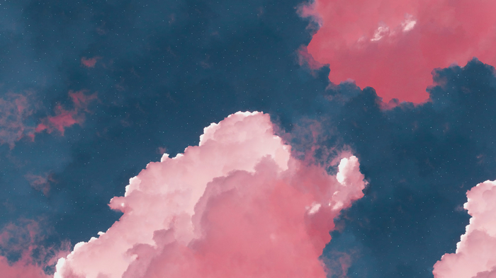 Pink clouds against a starry night sky