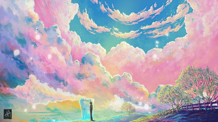 4K ArtStation pink clouds and trees