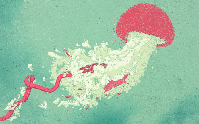 Jellyfish exploding in water