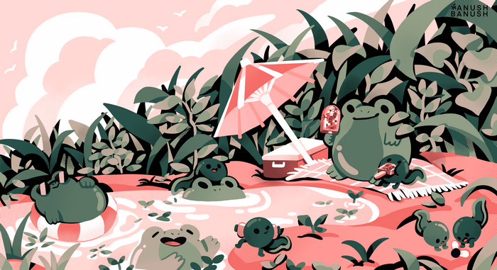 Frogs and Tadpoles Enjoying a Pool Party