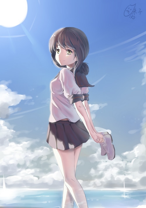 Fubuki fan art from Kantai Collection in school uniform