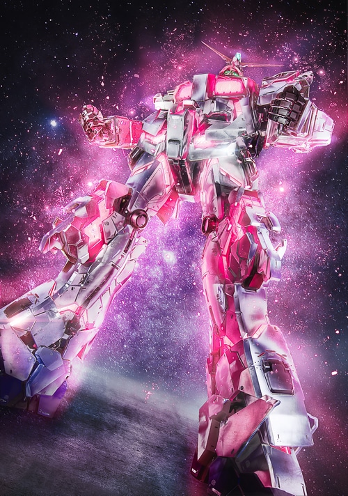 RX-0 Unicorn Gundam in a pink nebula