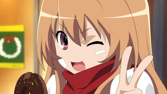 Aisaka Taiga from Toradora! with a donut