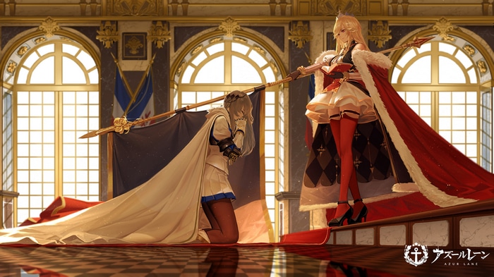Azur Lane: Richelieu and Saint Louis in a grand hall