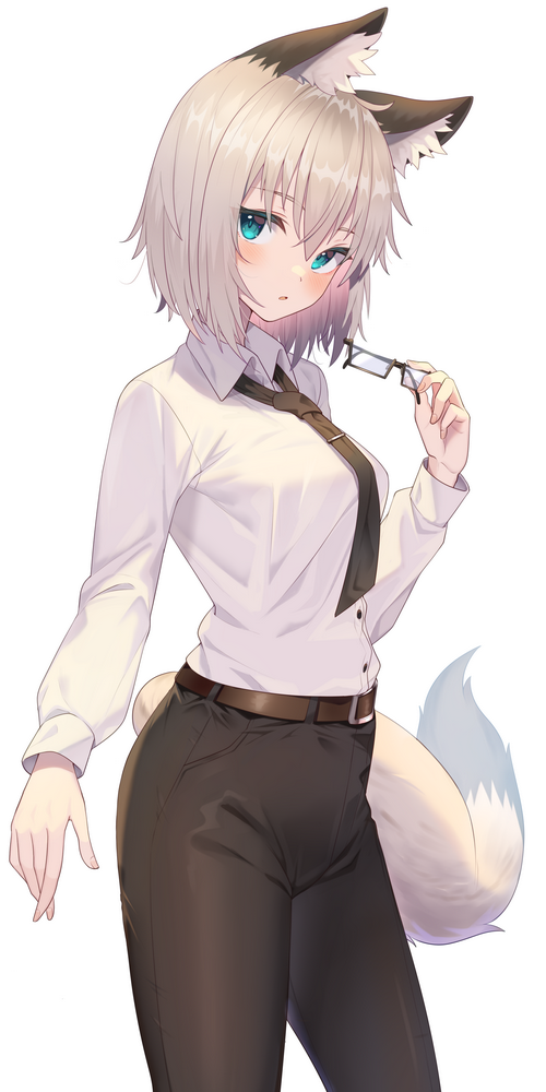 Fox girl in suit holding glasses