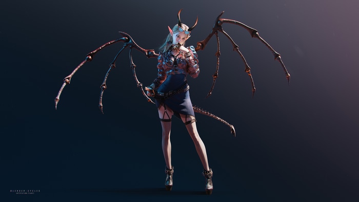 Fantasy art of a woman with antlers and wings