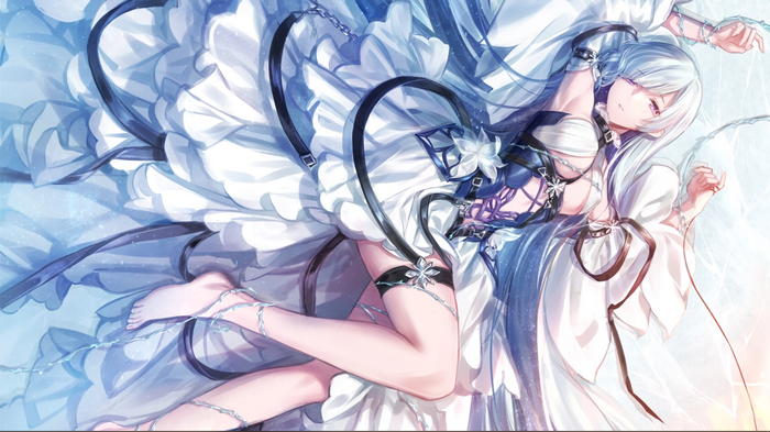 Girl with white hair in a white dress