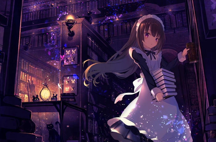 Maid with Books in a Magical Library