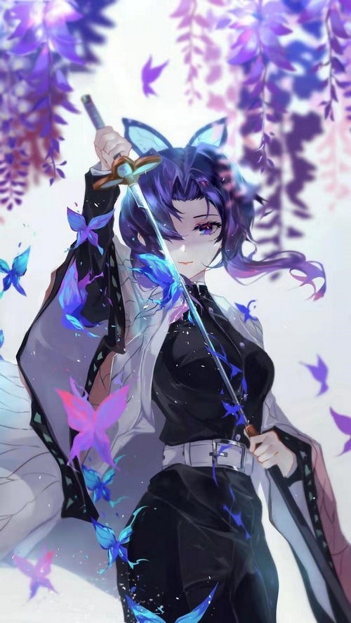 Kochou Shinobu with Sword and Butterflies