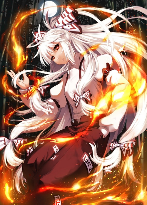Touhou Fantasy Art of a Girl with White Hair and Red Eyes