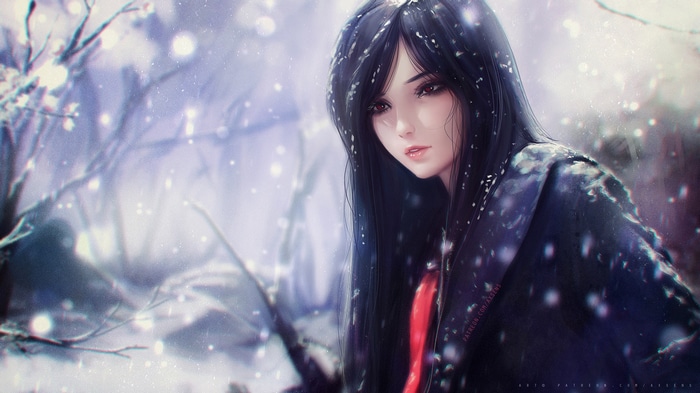Axsens anime girl in winter snow
