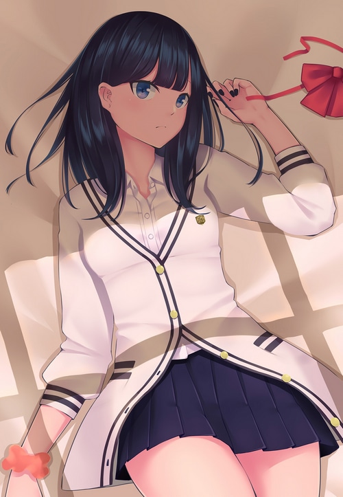 Rikka Takarada in a school uniform with a red bow