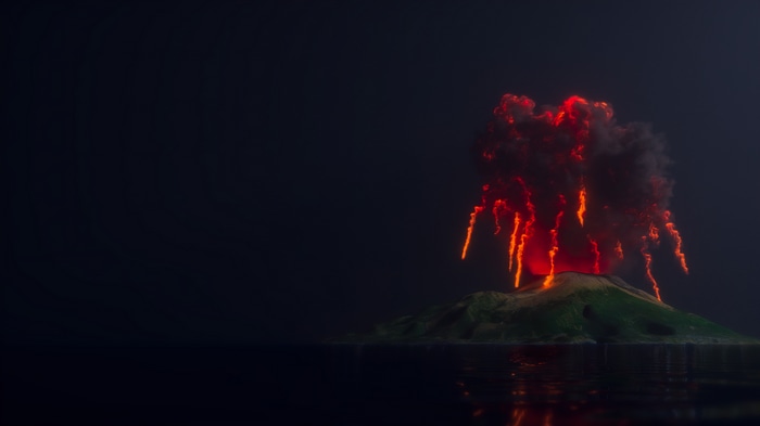 4K Volcano Eruption on Island