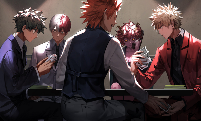 Boku no Hero Academia characters playing poker