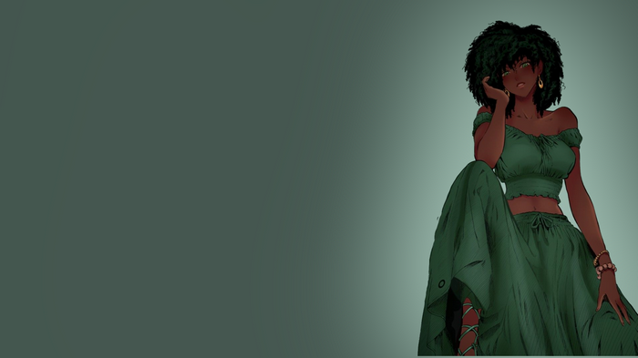 Woman with Afro in green dress