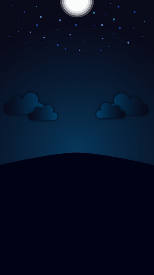 Night sky with moon, stars, and clouds over a dark landscape