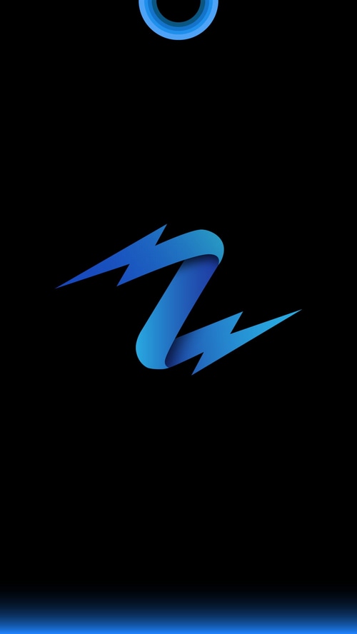 Blue ribbon Z logo with lightning bolts
