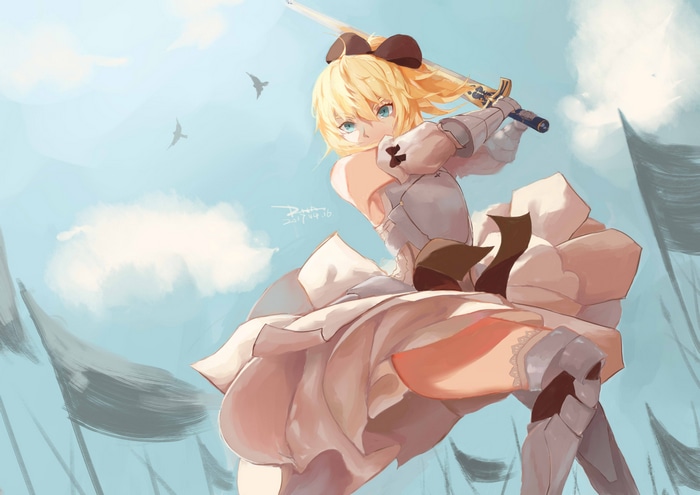 Saber Lily from Fate/Grand Order with a sword