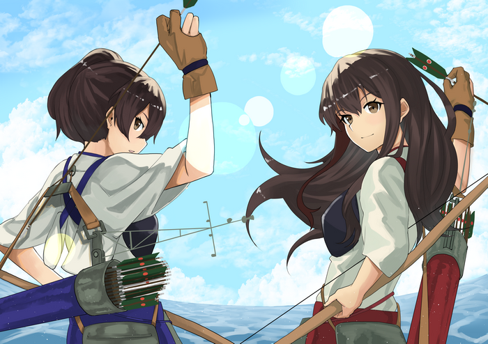 Side ponytail, Kaga, Akagi, long sleeves, Kantai Collection, brown hat ...