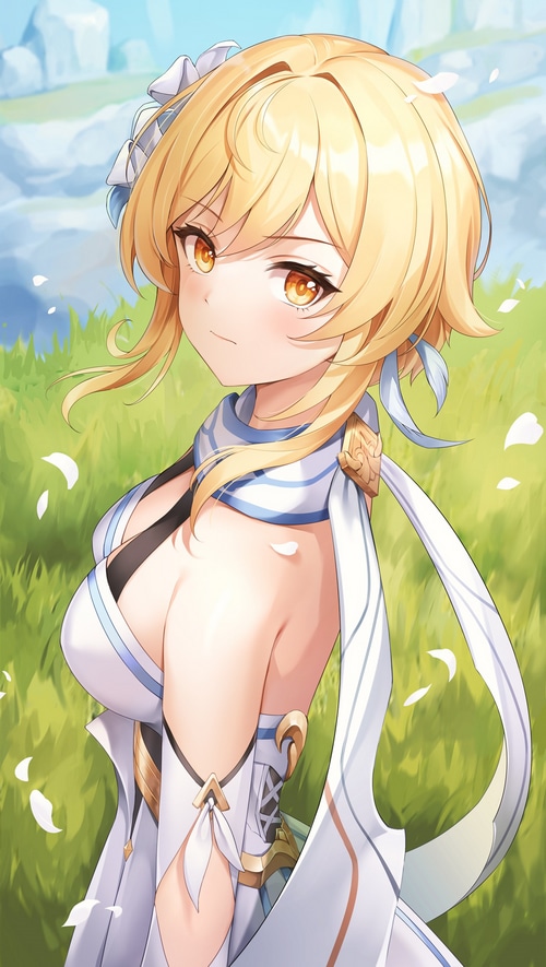 Lumine from Genshin Impact in a field