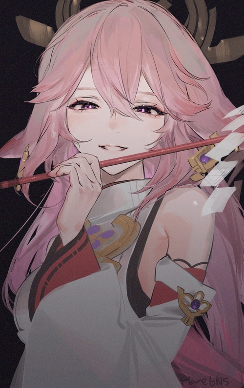 Yae Miko from Genshin Impact holding a red stick