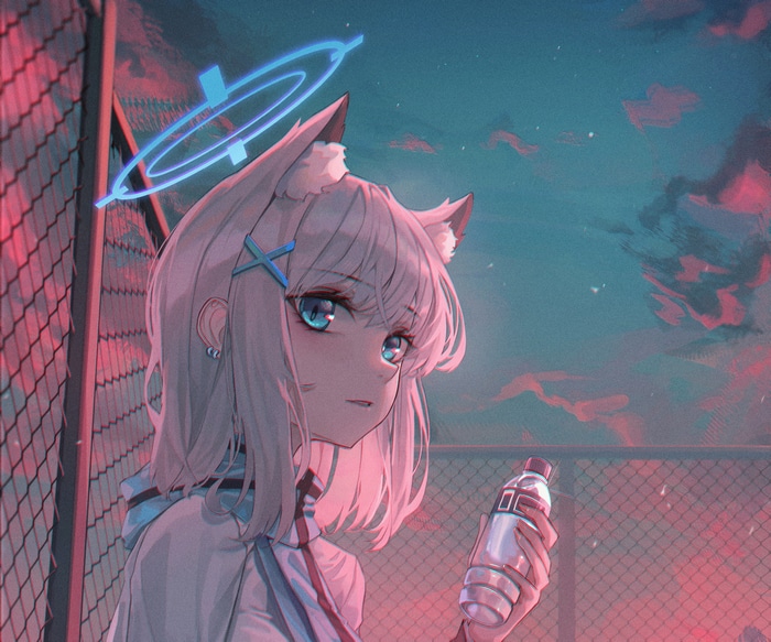Shiroko from Blue Archive holding a drink