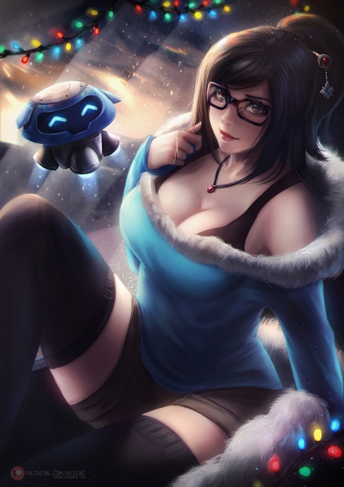 Mei from Overwatch with Snowball and Christmas lights
