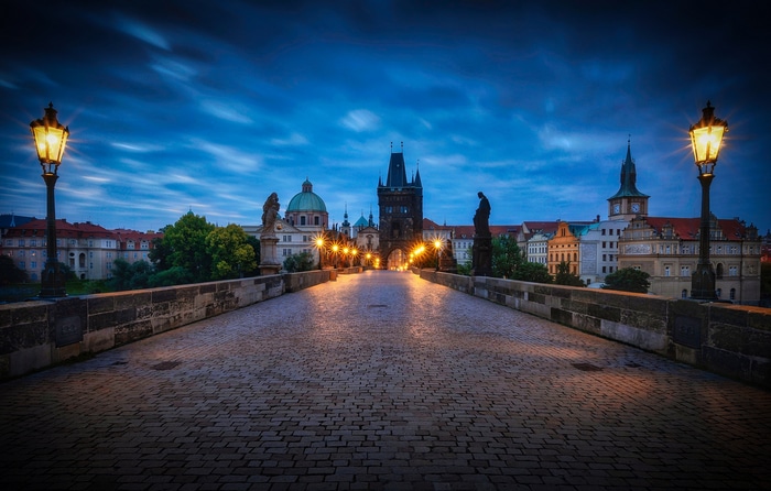 Charles Bridge in Prague at night