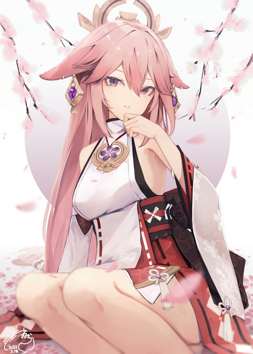 Yae Miko from Genshin Impact with pink hair