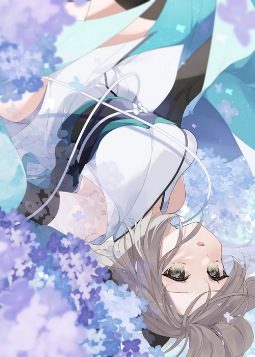 Okita Souji from Fate/Grand Order surrounded by flowers