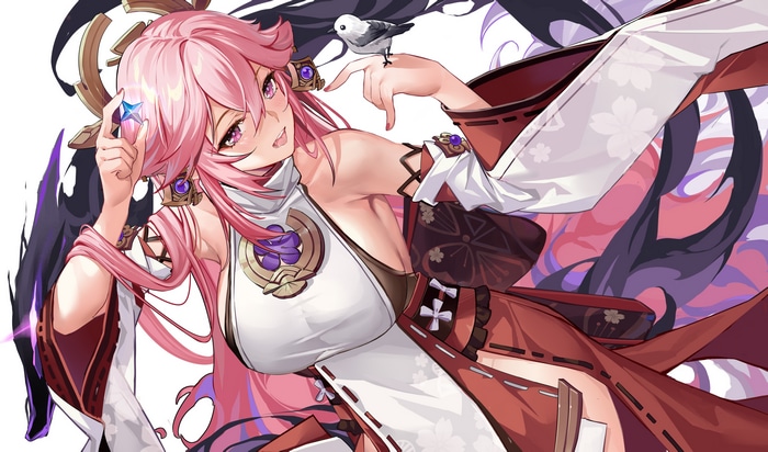 Yae Miko from Genshin Impact with a bird