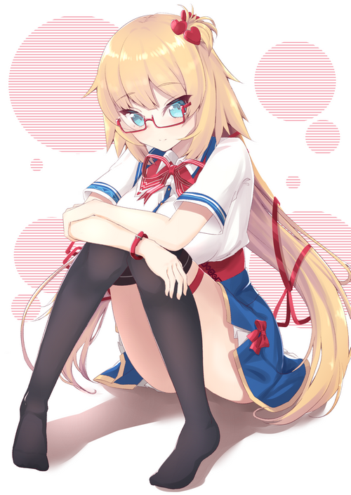 Akai Haato wearing glasses and a school uniform