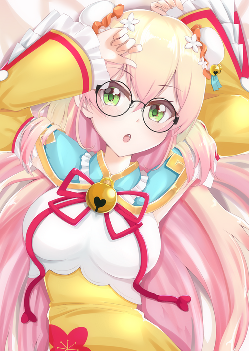Anime girl with pink hair and glasses