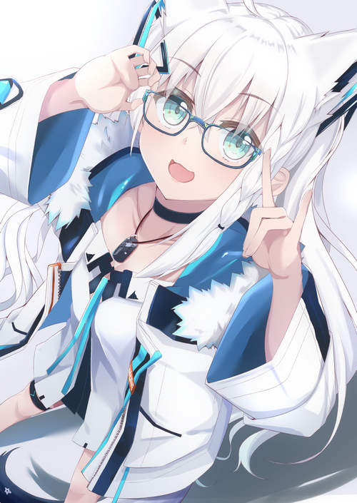 Anime girl with white hair and glasses