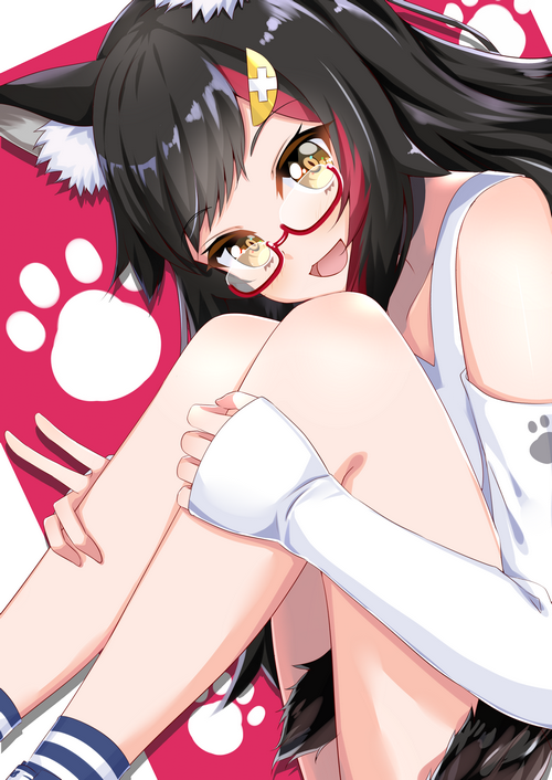 Anime cat girl with glasses and red accents