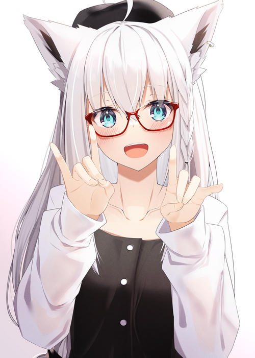 Anime girl with white hair and glasses