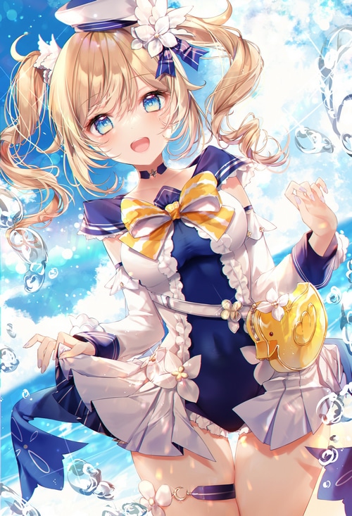 Barbara from Genshin Impact in a sailor outfit