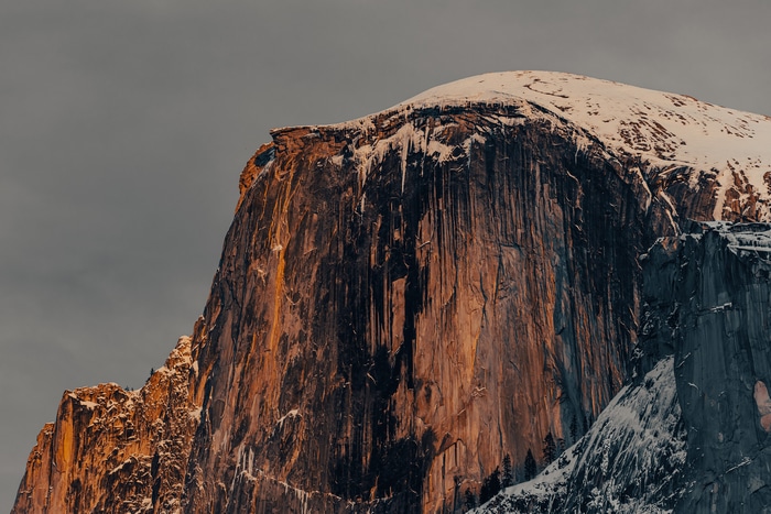 Half Dome in Yosemite National Park with snow