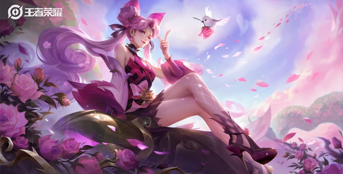 Fantasy girl with purple hair and roses