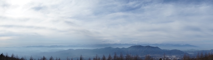 Panoramic view of mountains under a cloudy sky