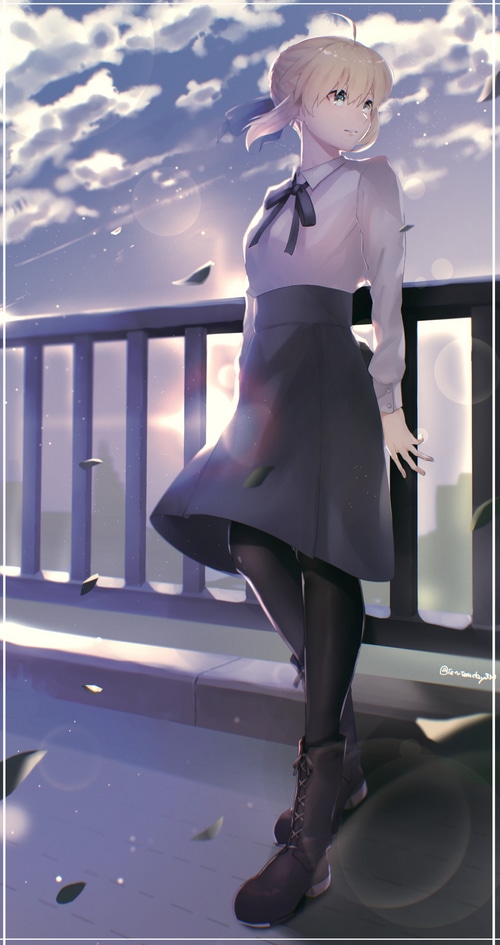 Artoria Pendragon from Fate/Grand Order on a balcony