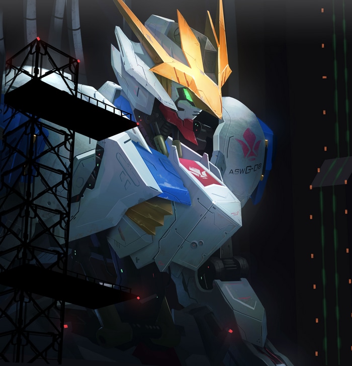 Gundam Barbatos Lupus Rex in a hangar