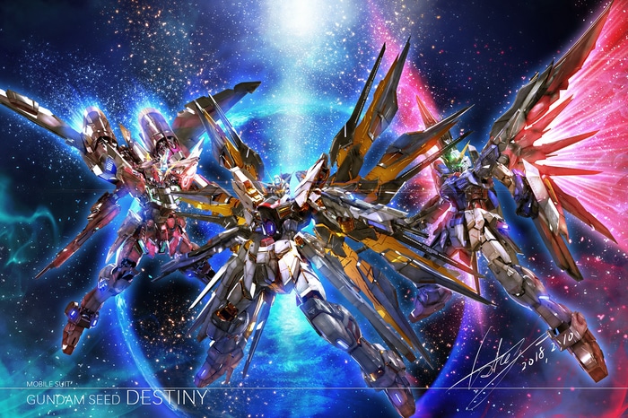 Mobile Suit Gundam SEED Destiny Mechs in Space