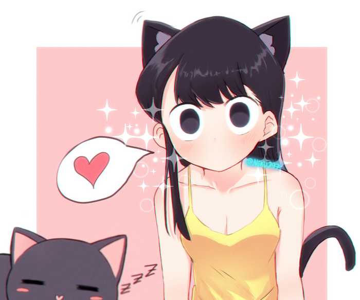 Komi Shouko as a cat girl with a sleeping cat