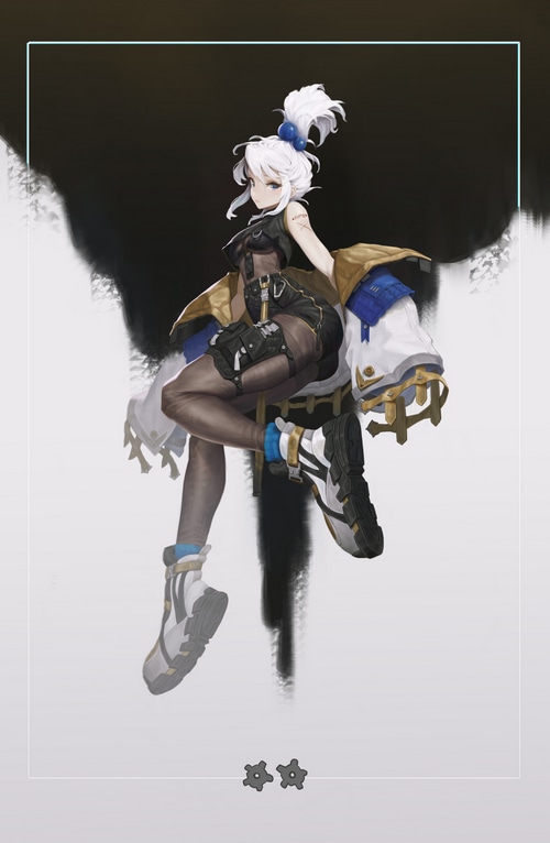Anime girl with white hair and futuristic outfit